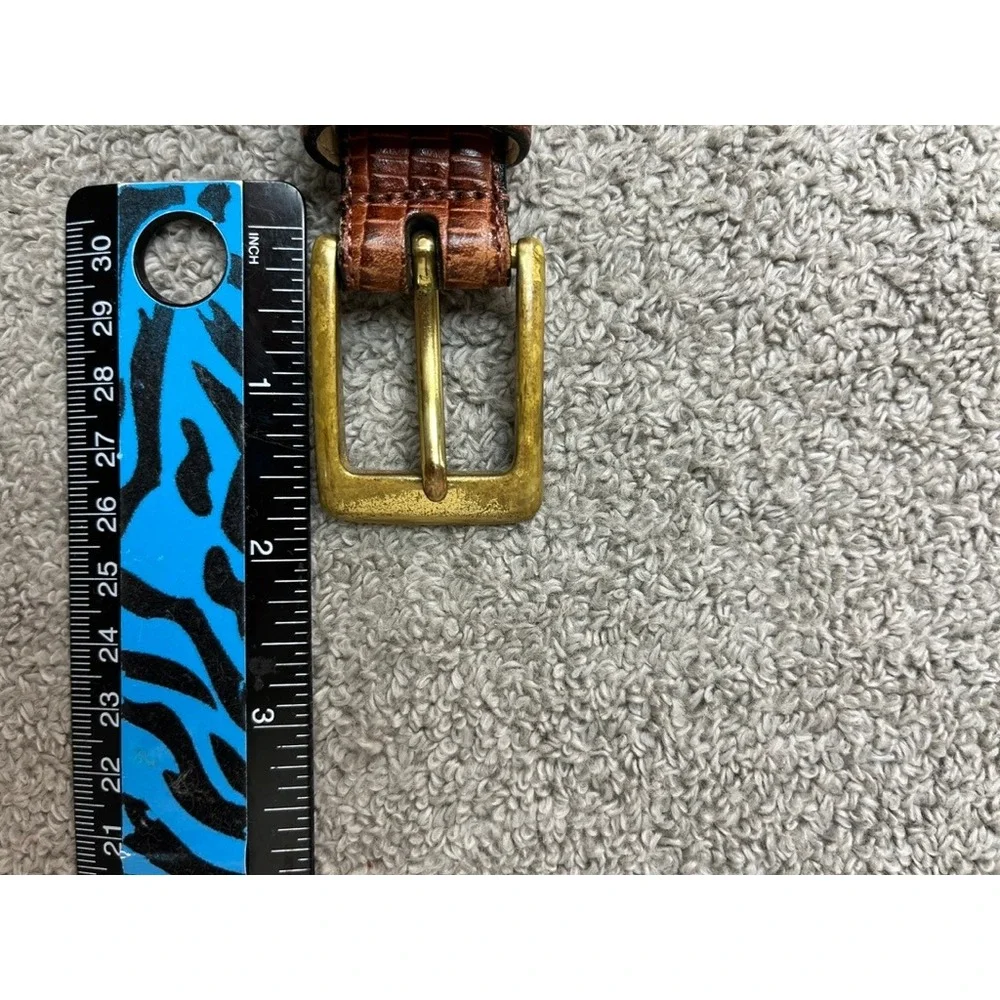 Liberty of London Mens Brown Lizard Grain Leather Belt Brass Buckle Size 36 90